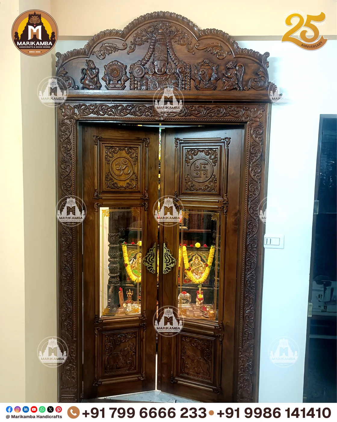 Wooden home entrance door with carved panels and a decorated lintel — piece 42 of the collection