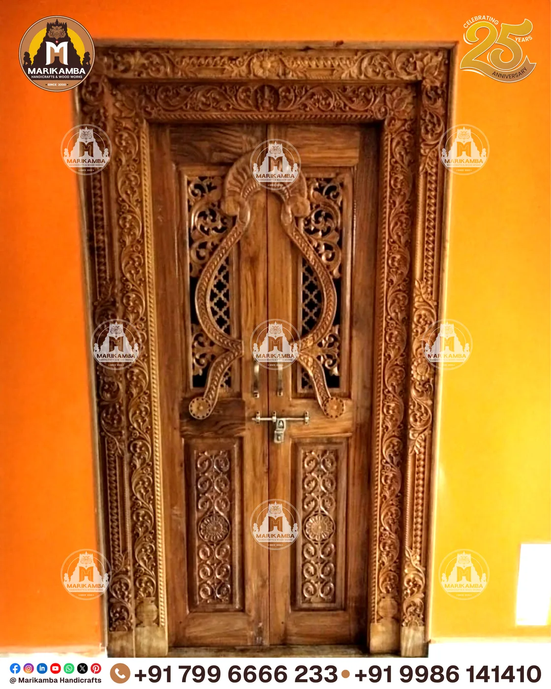 Detail of door-frame carving showing creeper motifs and beaded borders — piece 53 of the collection
