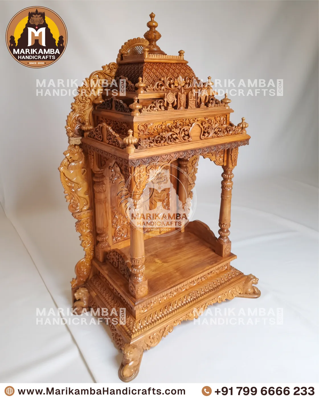 Detail of a pooja mandira arch, showing hand-carved creeper and leaf motifs — piece 78 of the collection