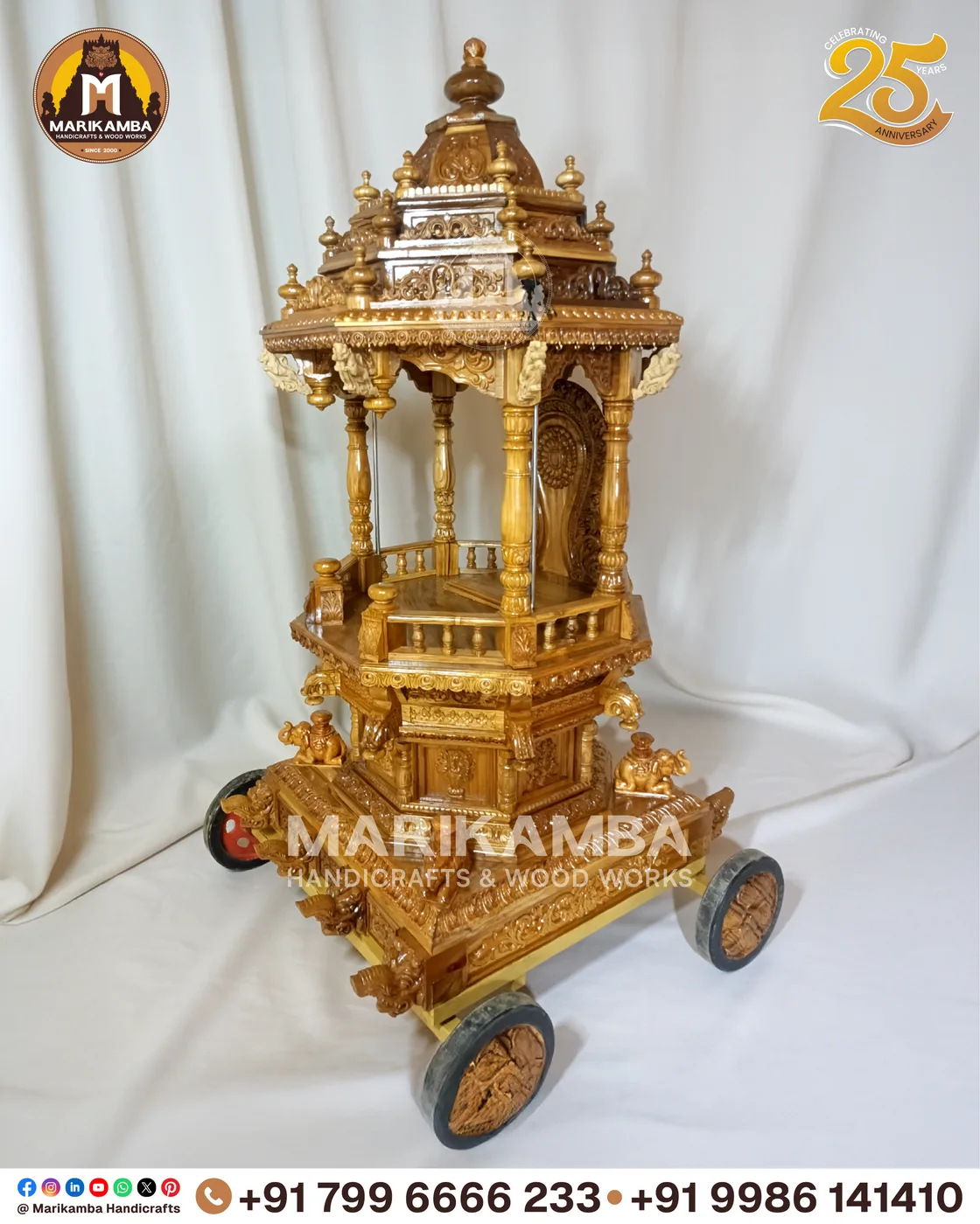 Temple ratha under assembly, with carved canopy and railing panels in place — piece 12 of the collection