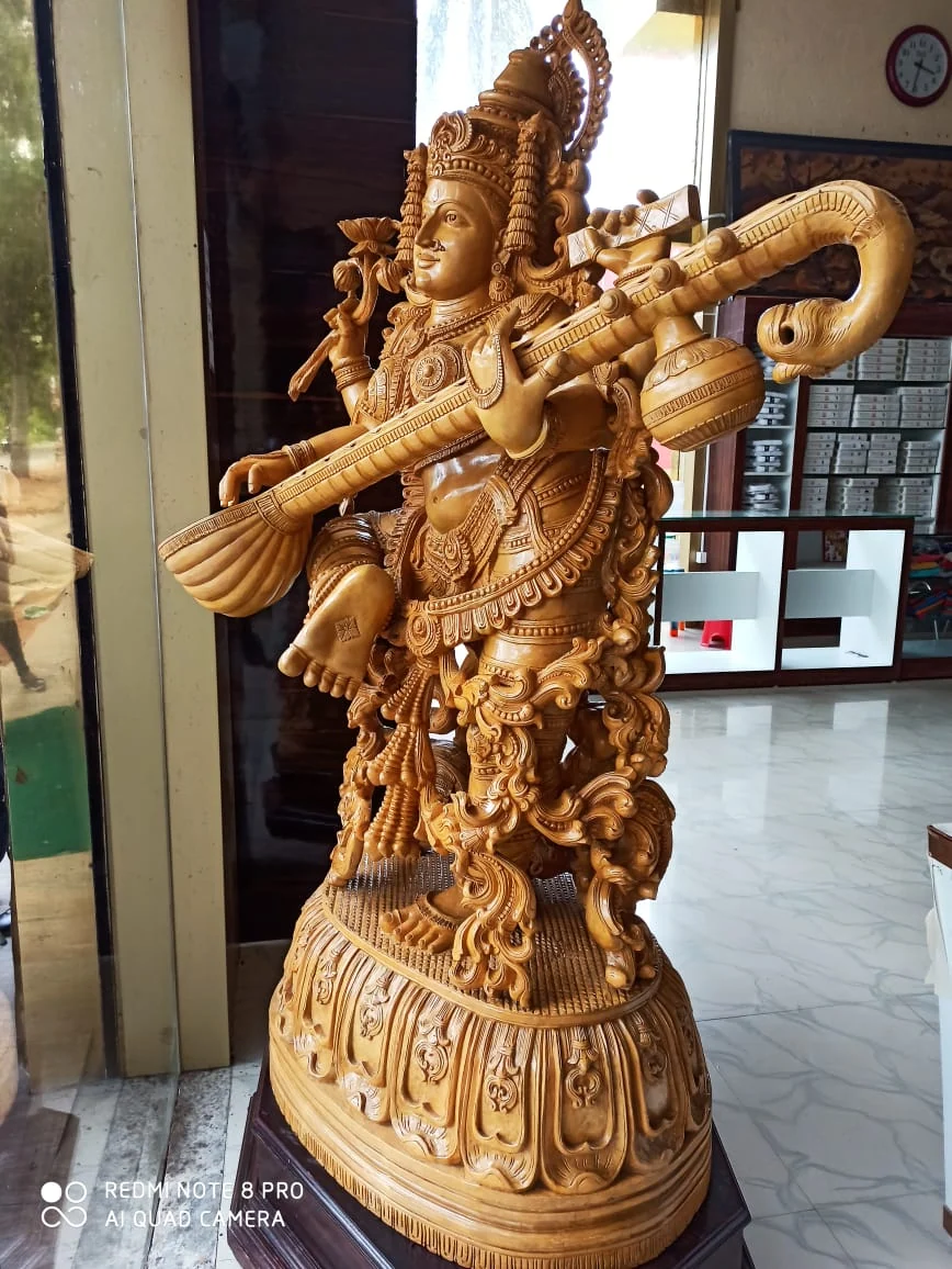 Wooden deity idol with carved crown, jewellery and pedestal — piece 12 of the collection