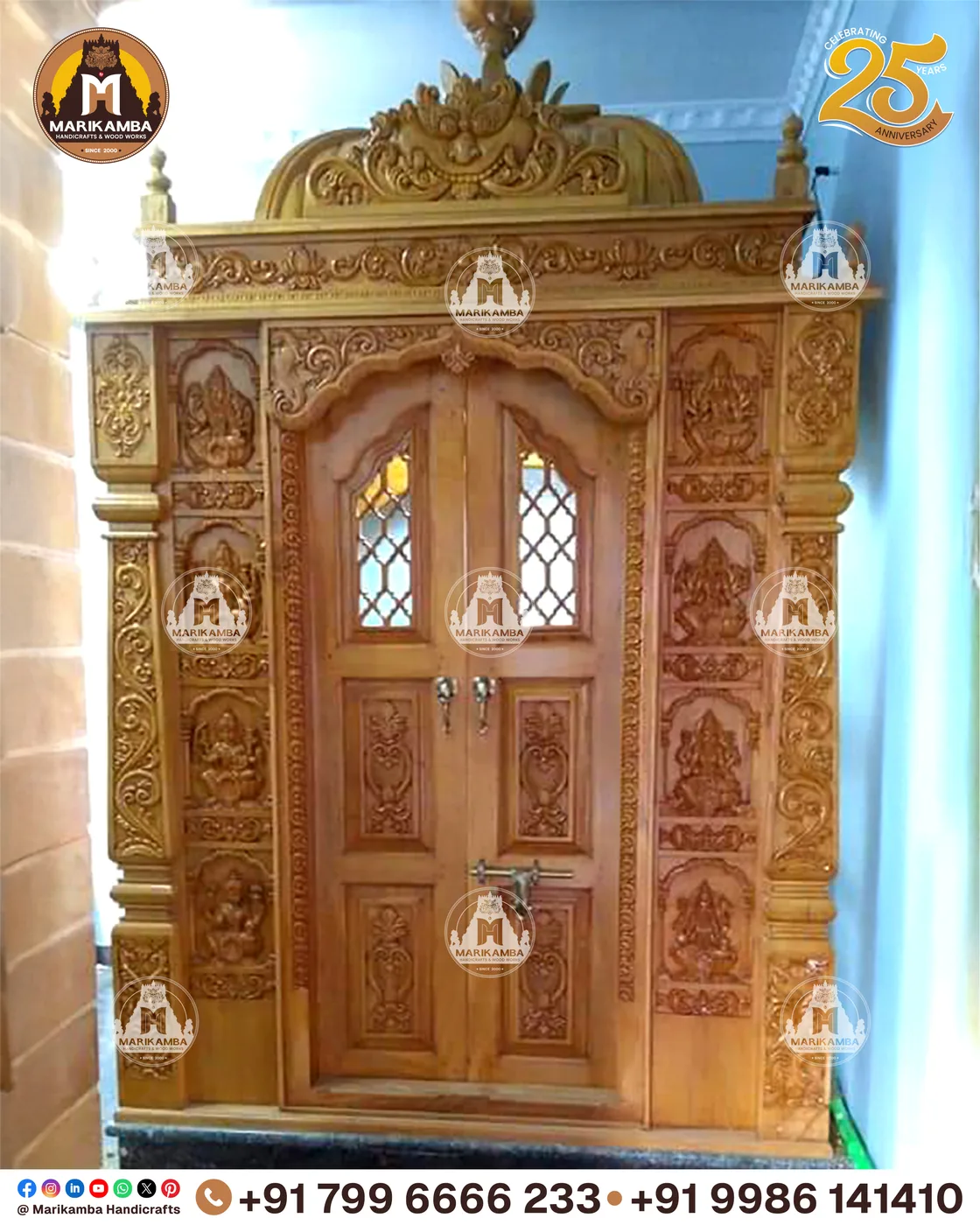 Solid timber door with deep hand-chiselled relief and a natural oiled finish