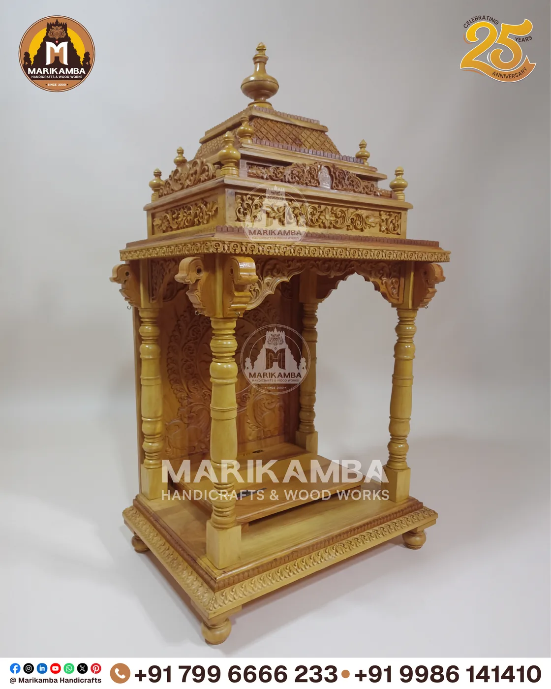 Carved pooja mantapa with layered temple-tower roof and floral panelling — piece 43 of the collection