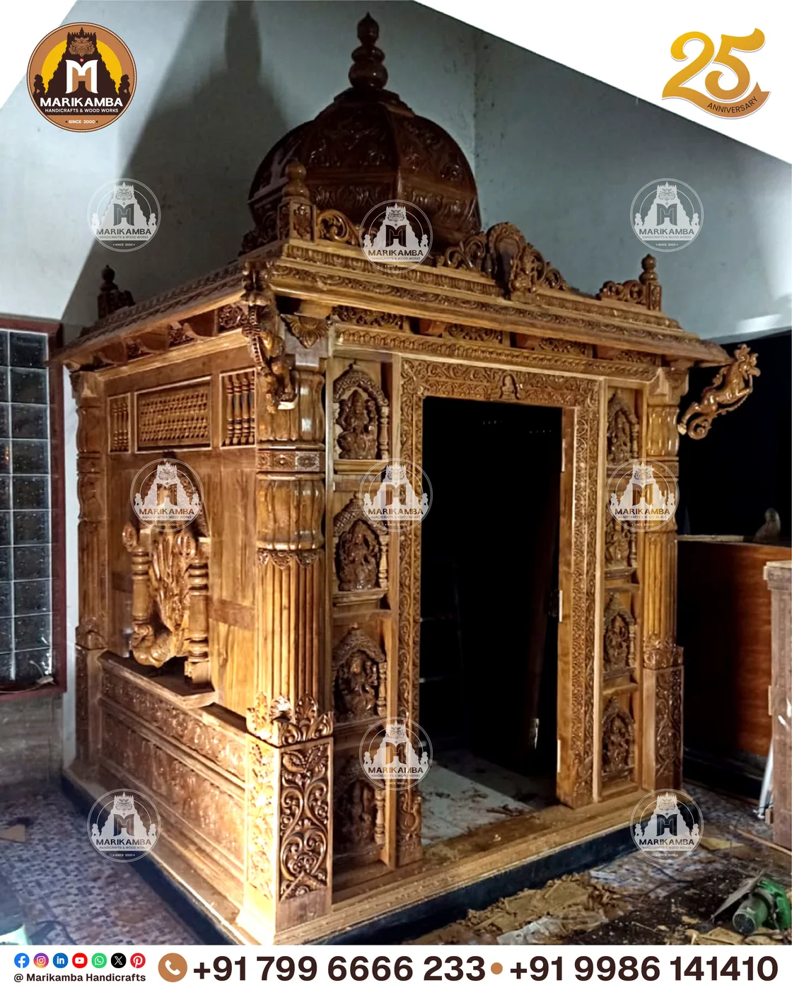 Wooden temple fitting with relief carving and a natural timber finish — piece 15 of the collection