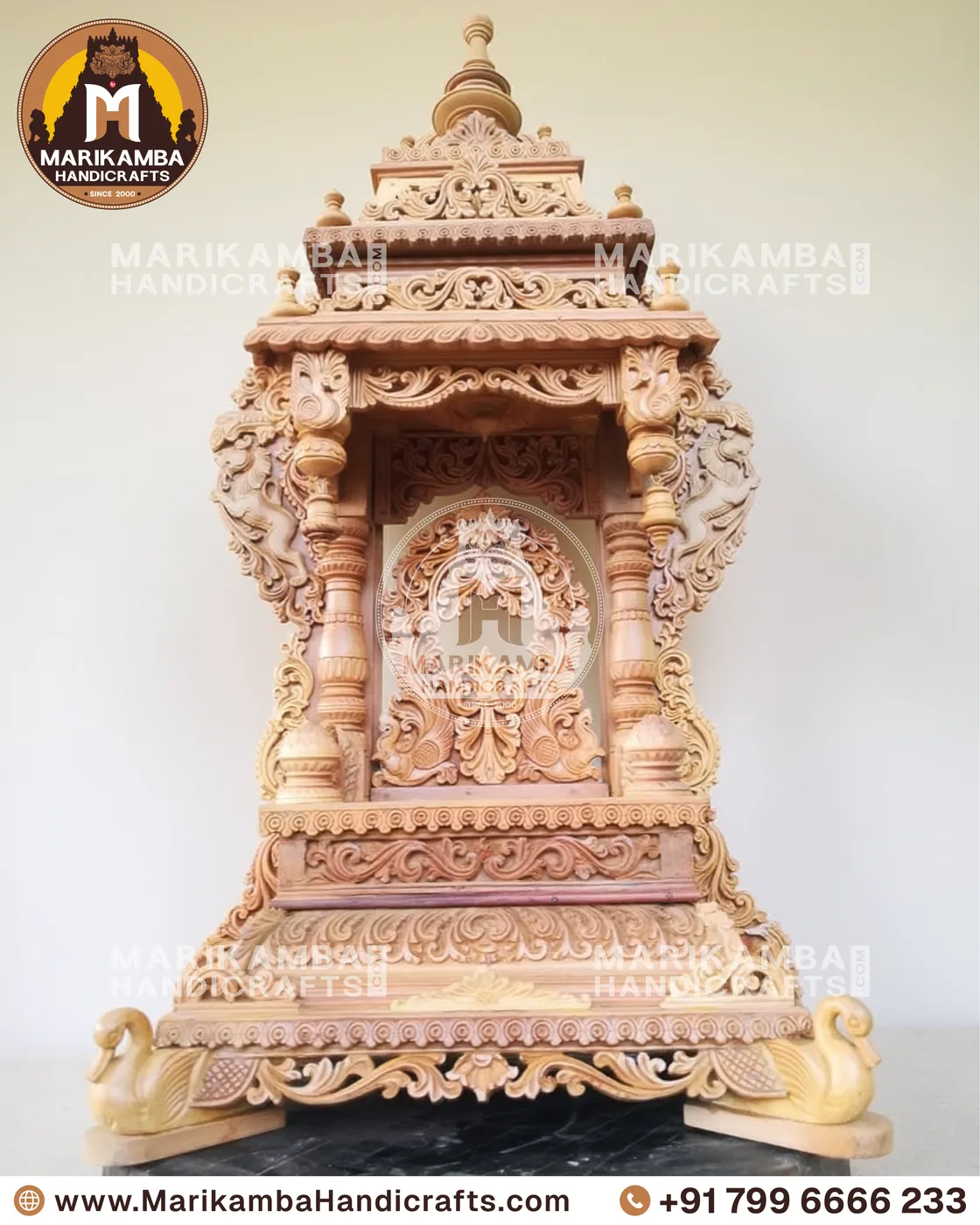 Temple-style wooden mantapa with pilasters, brackets and hand-chiselled detailing — piece 87 of the collection