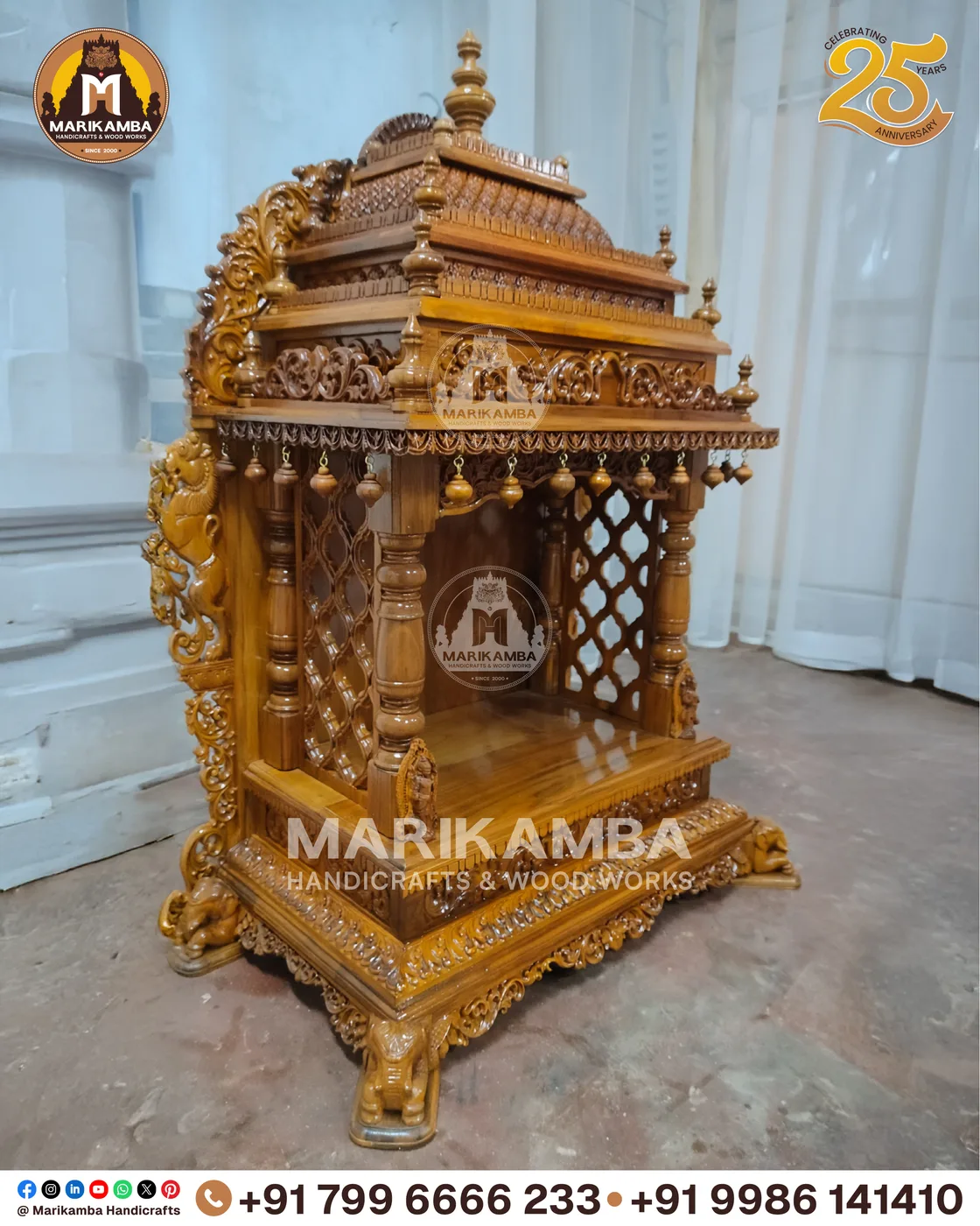 Temple-style wooden mantapa with pilasters, brackets and hand-chiselled detailing — piece 47 of the collection