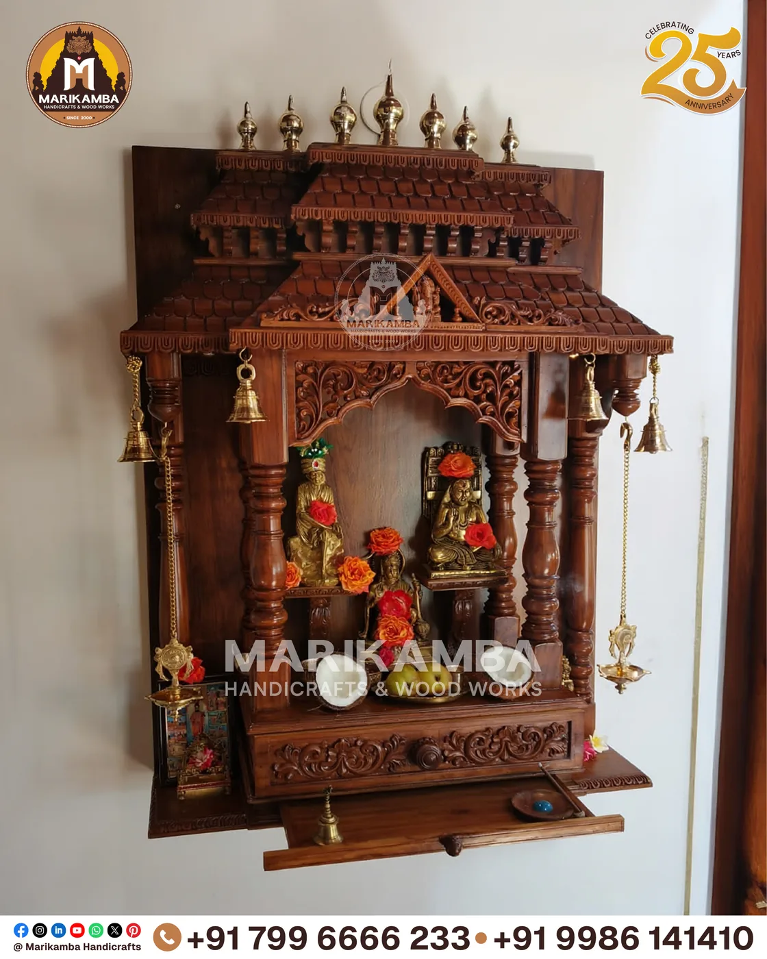 Temple-style wooden mantapa with pilasters, brackets and hand-chiselled detailing — piece 37 of the collection