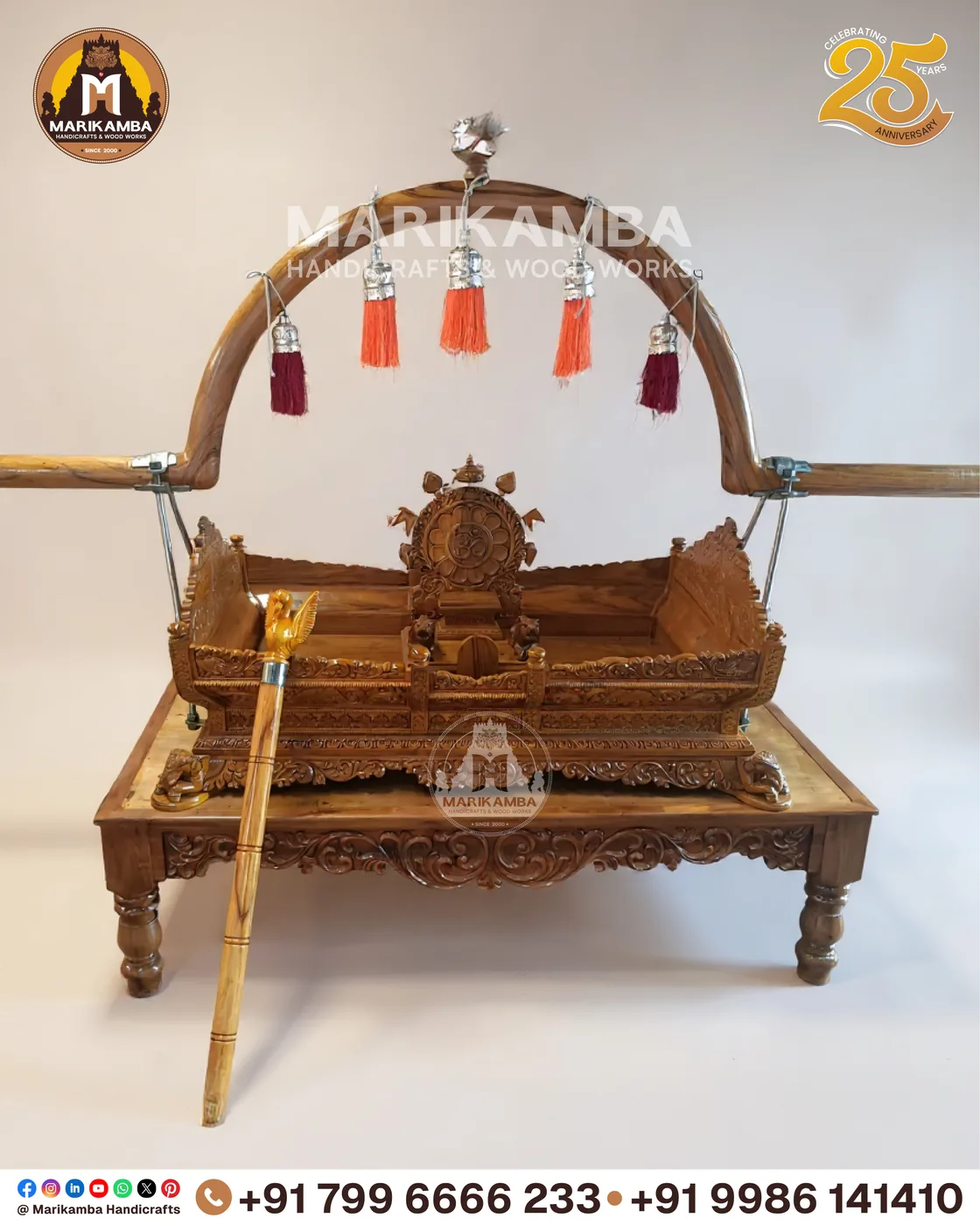 Carved palanquin seat and canopy assembly in solid timber