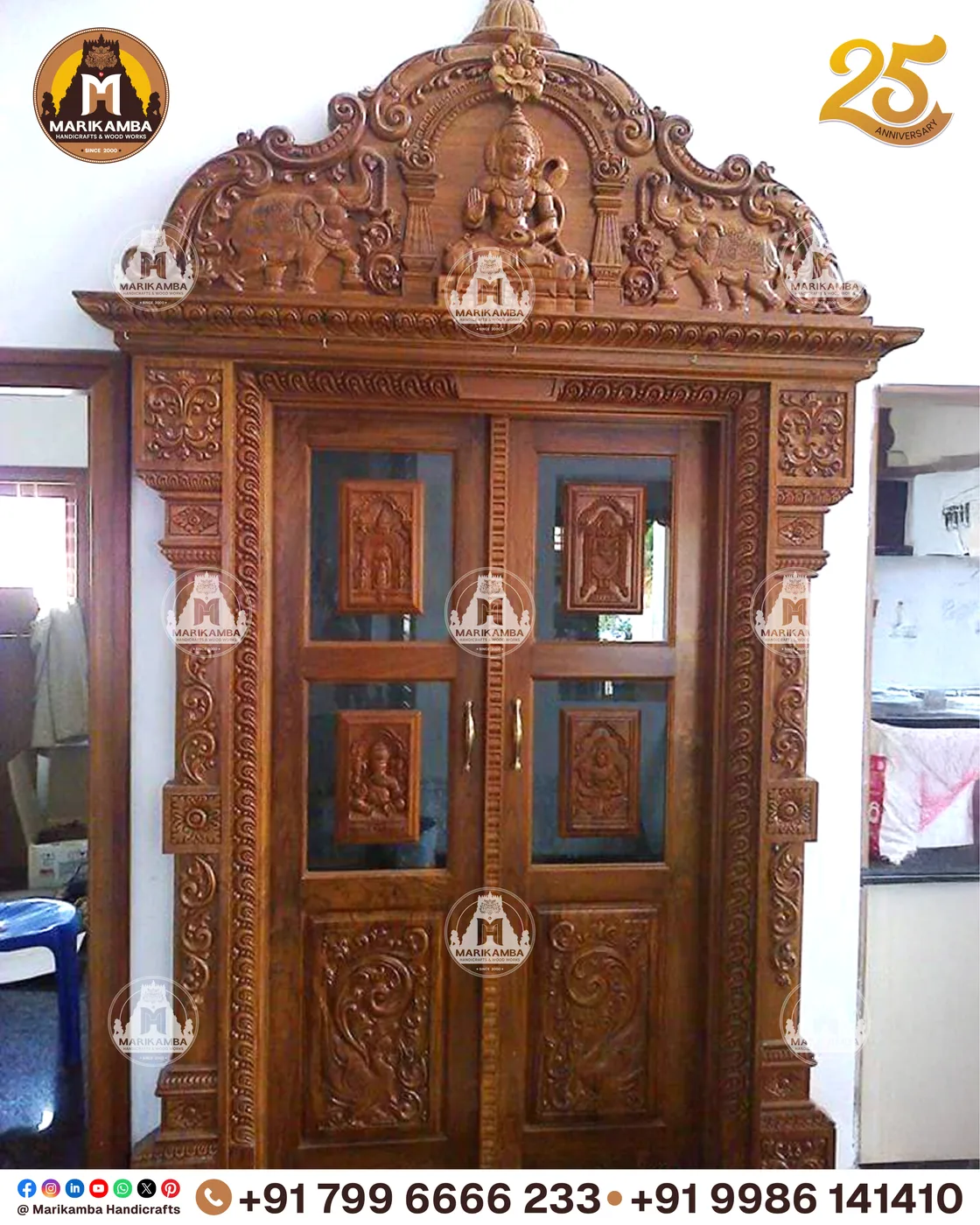 Carved wooden door panel with geometric and floral relief work — piece 76 of the collection