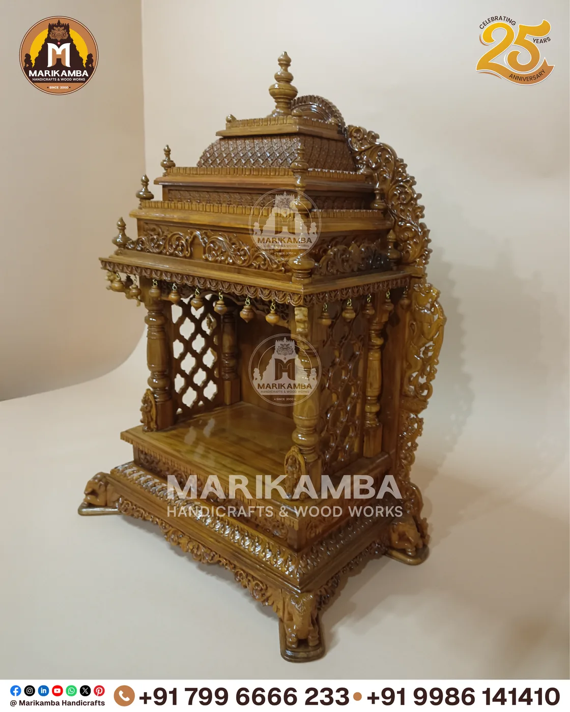 Detail of a pooja mandira arch, showing hand-carved creeper and leaf motifs — piece 48 of the collection