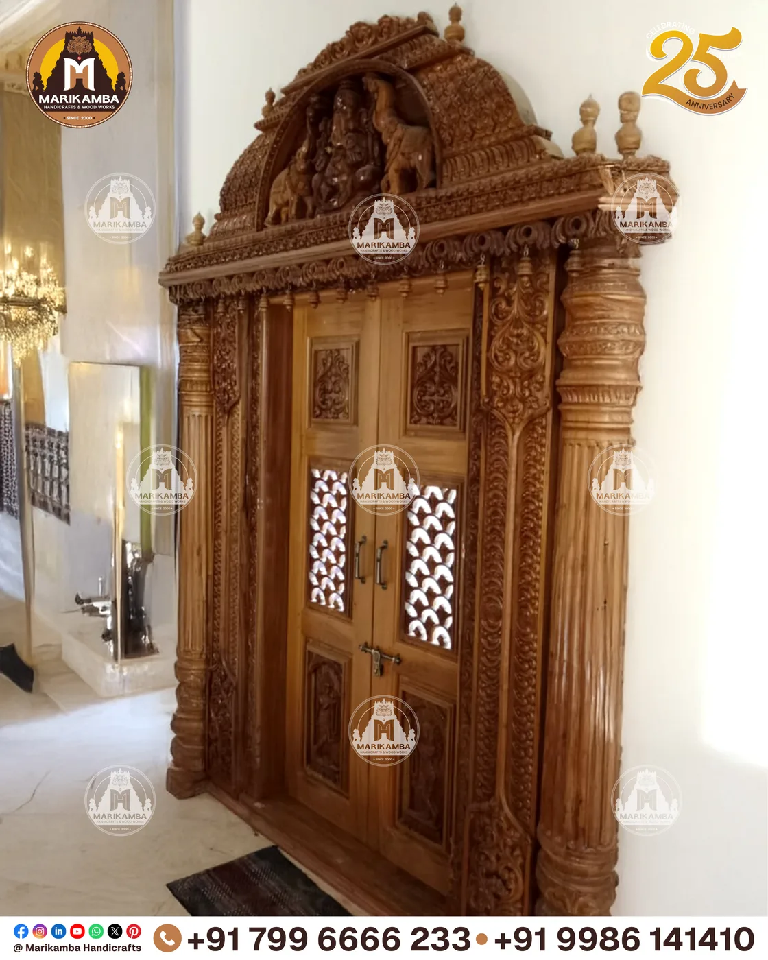 Temple doorway with carved surround, threshold and toranam-style top panel — piece 37 of the collection