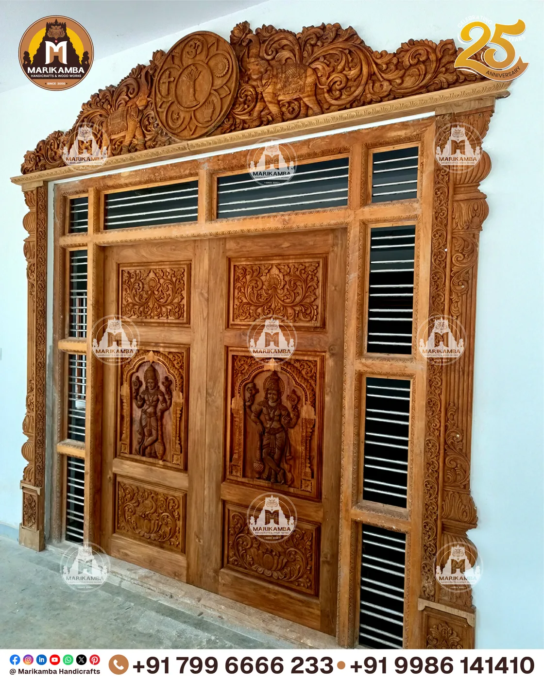 Wooden home entrance door with carved panels and a decorated lintel — piece 52 of the collection
