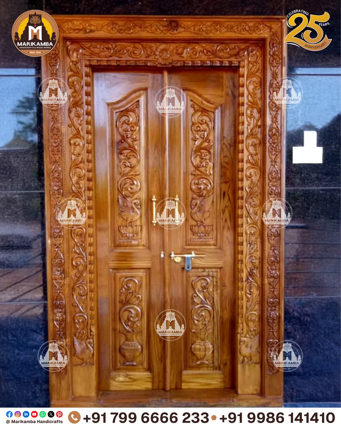 Detail of door-frame carving showing creeper motifs and beaded borders — piece 63 of the collection