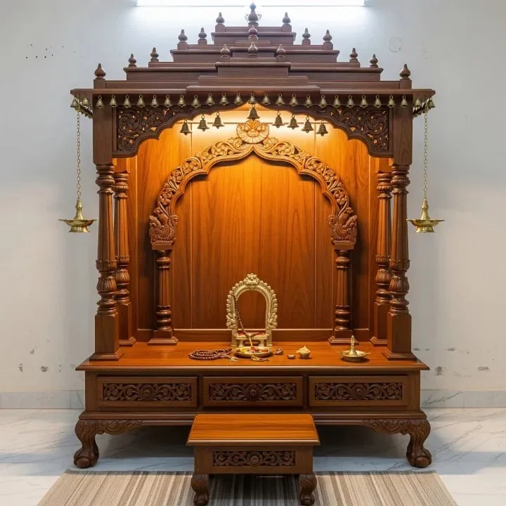 Pooja mandap reference showing a carved canopy over the deity platform (reference 14)