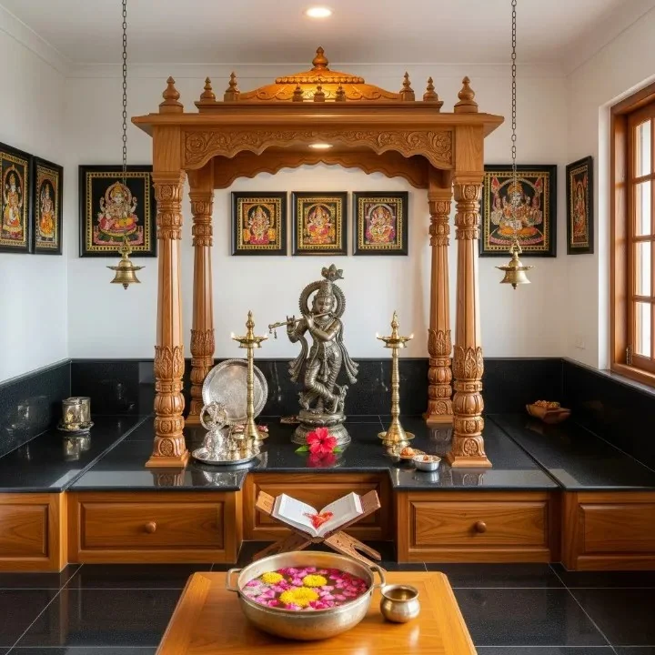 Temple-style mandap design with turned pillars and a gopuram-style roof (reference 15)