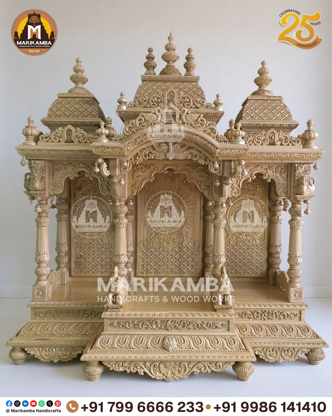 Carved pooja mantapa with layered temple-tower roof and floral panelling — piece 33 of the collection
