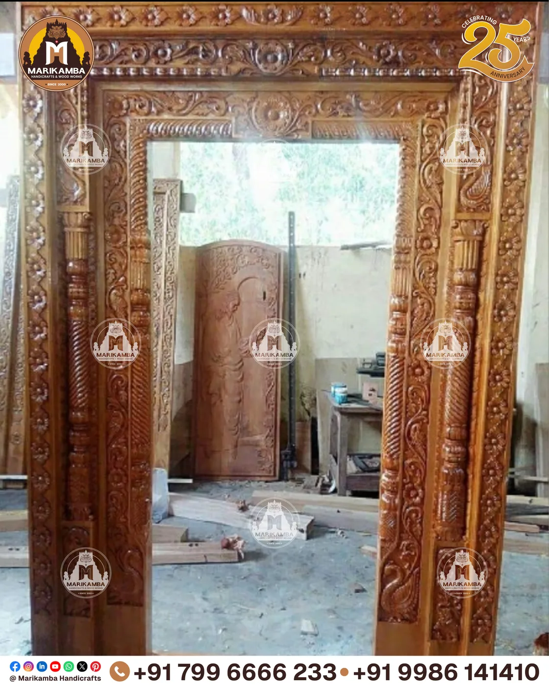 Wooden home entrance door with carved panels and a decorated lintel — piece 82 of the collection