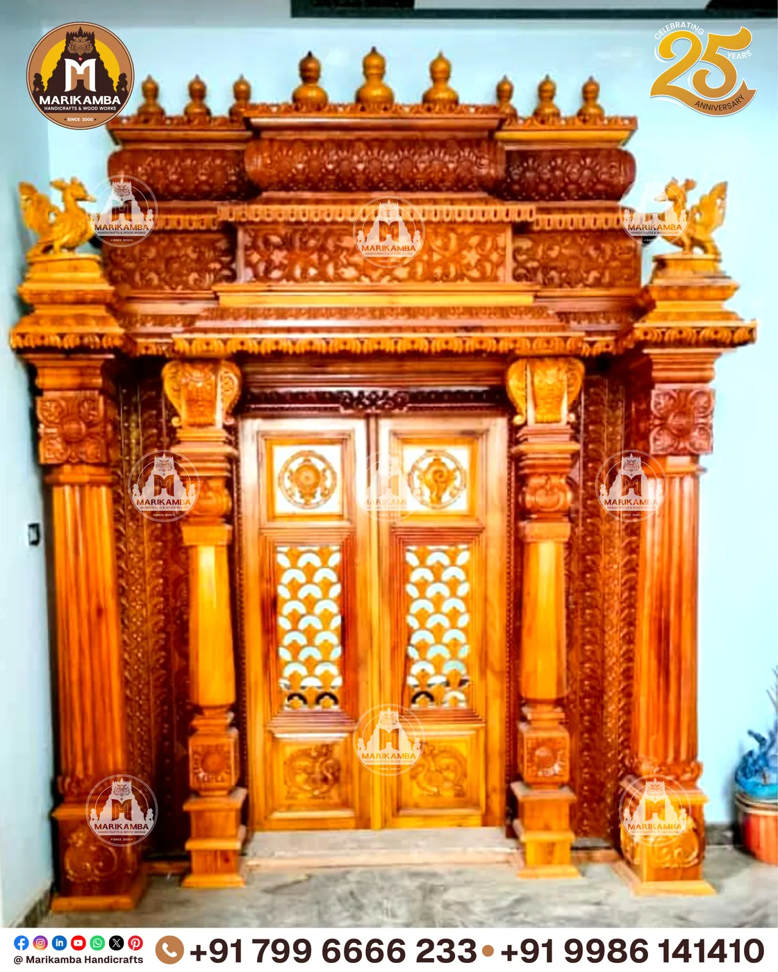 Wooden home entrance door with carved panels and a decorated lintel — piece 62 of the collection