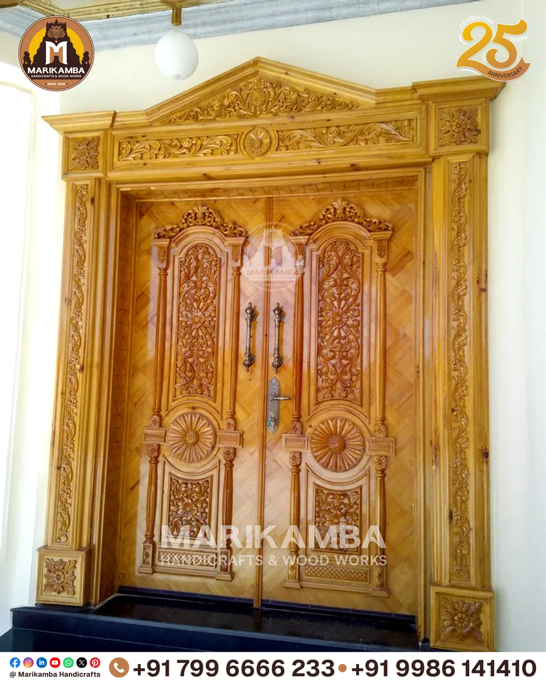 Temple doorway with carved surround, threshold and toranam-style top panel — piece 17 of the collection