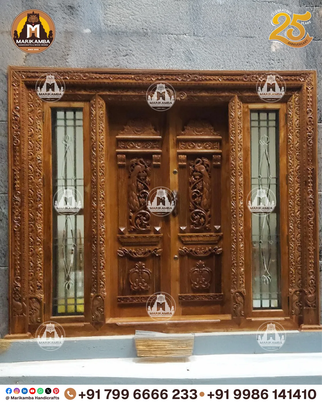 Temple doorway with carved surround, threshold and toranam-style top panel — piece 27 of the collection