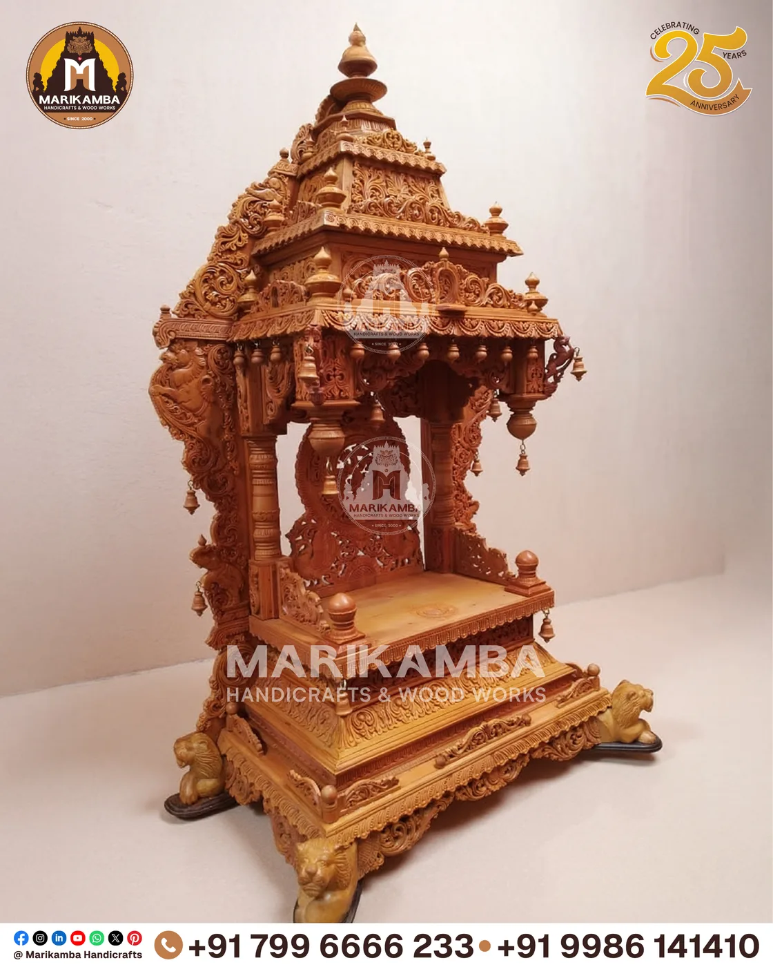 Temple-style wooden mantapa with pilasters, brackets and hand-chiselled detailing — piece 27 of the collection