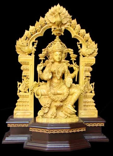 Hand-carved wooden sculpture from the Marikamba atelier in Sirsi, Karnataka