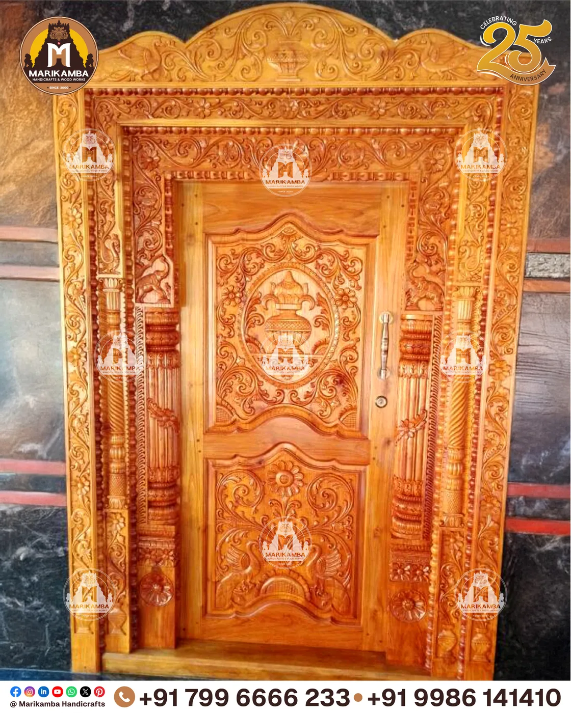 Temple doorway with carved surround, threshold and toranam-style top panel — piece 47 of the collection