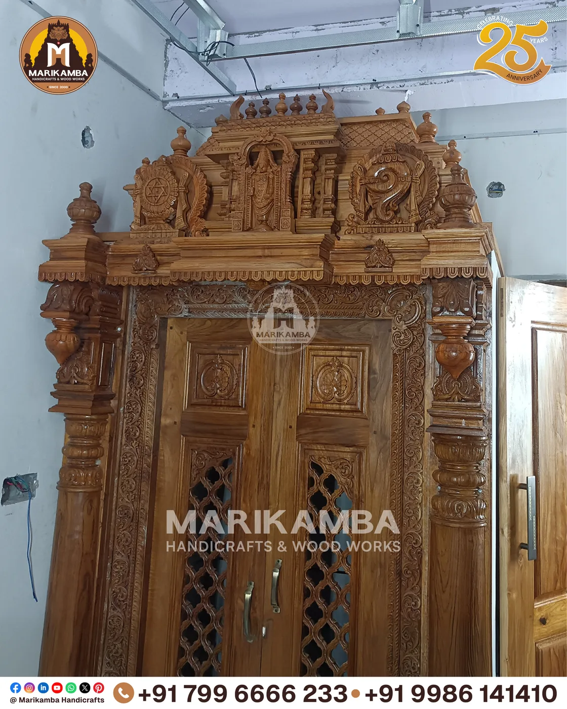 Timber pillar with carved capital and base, made for a temple mantapa