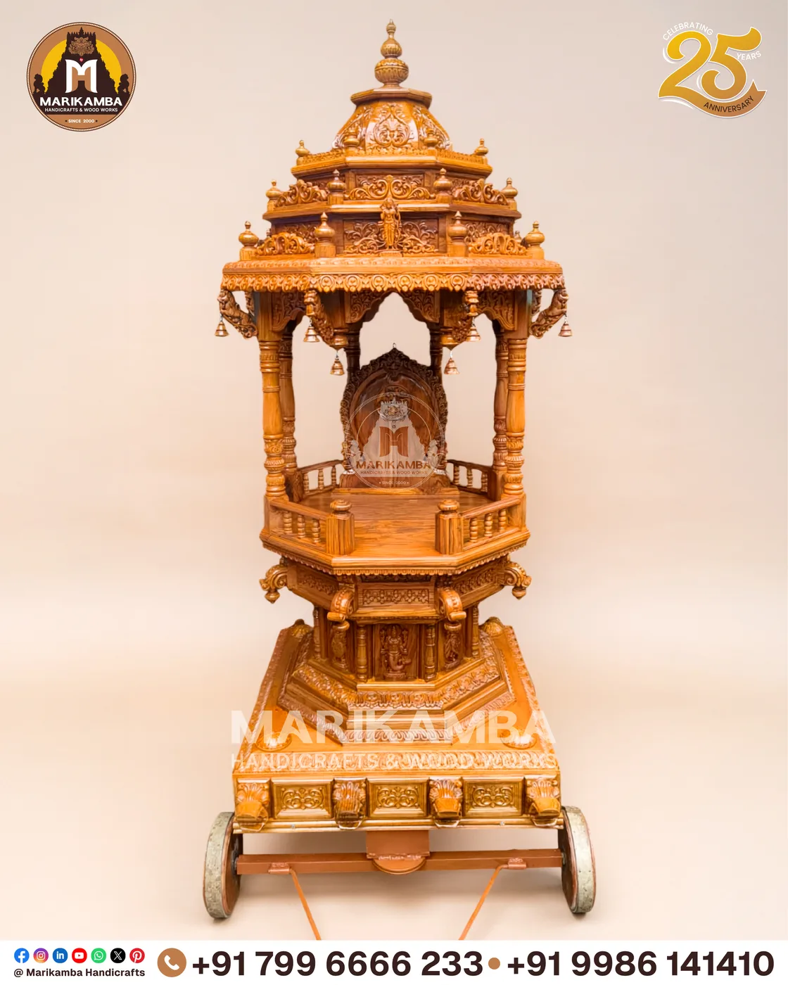 Temple chariot tower carved in tiers with figures, floral bands and kalasha crown