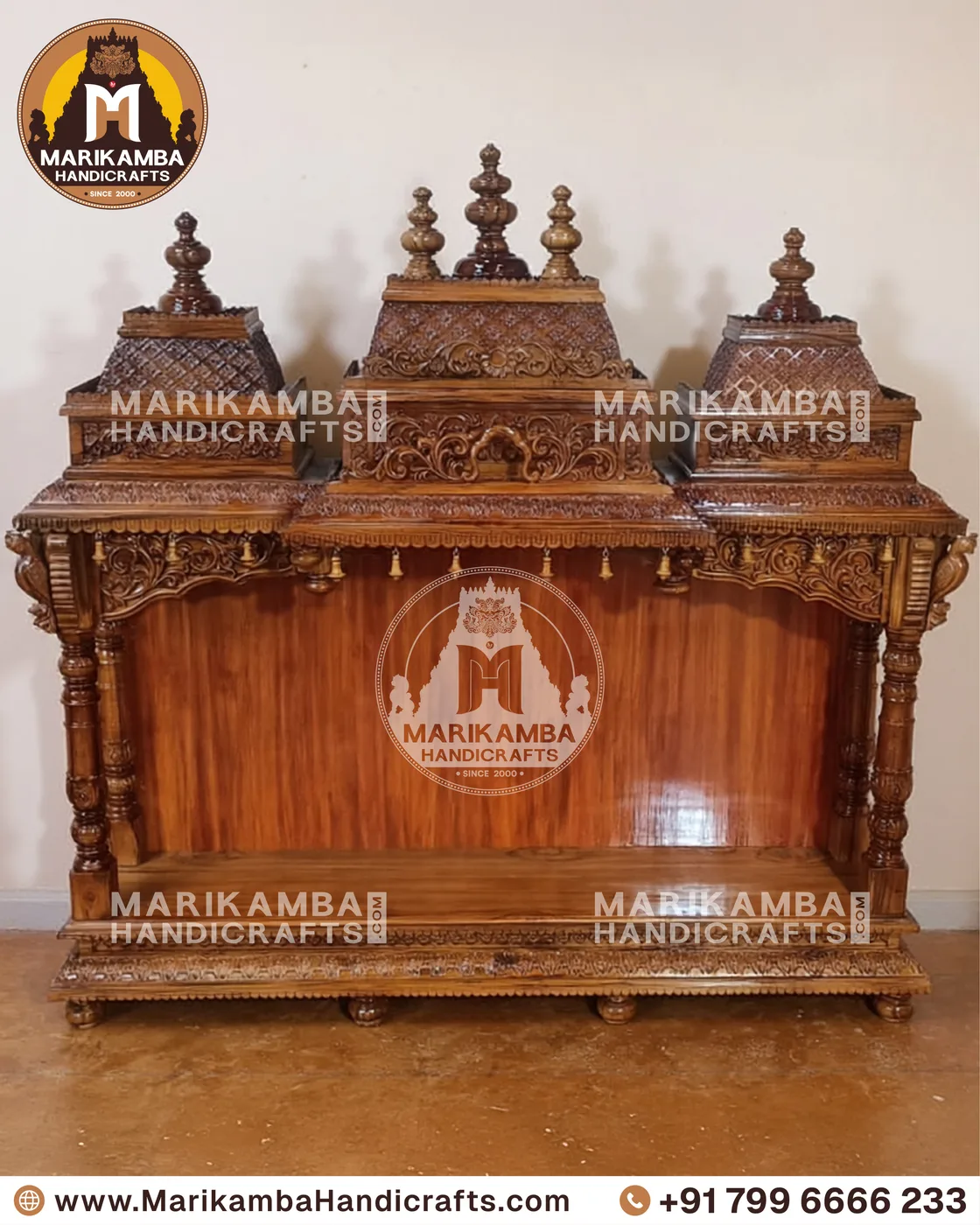 Detail of a pooja mandira arch, showing hand-carved creeper and leaf motifs — piece 68 of the collection