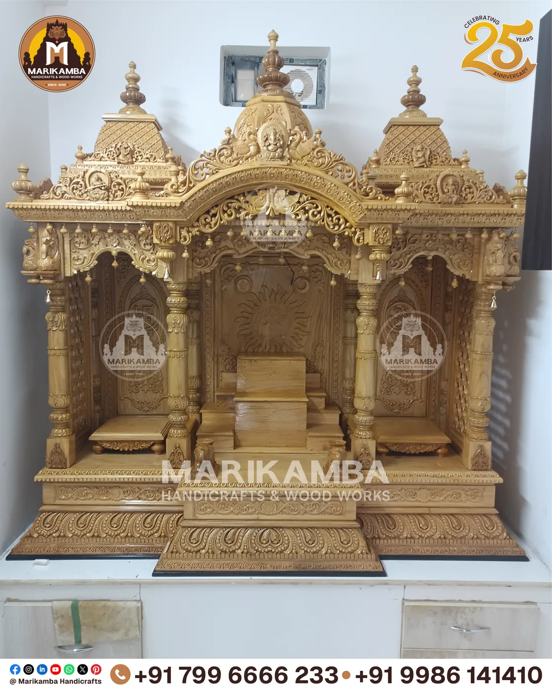 Temple-style wooden mantapa with pilasters, brackets and hand-chiselled detailing — piece 57 of the collection