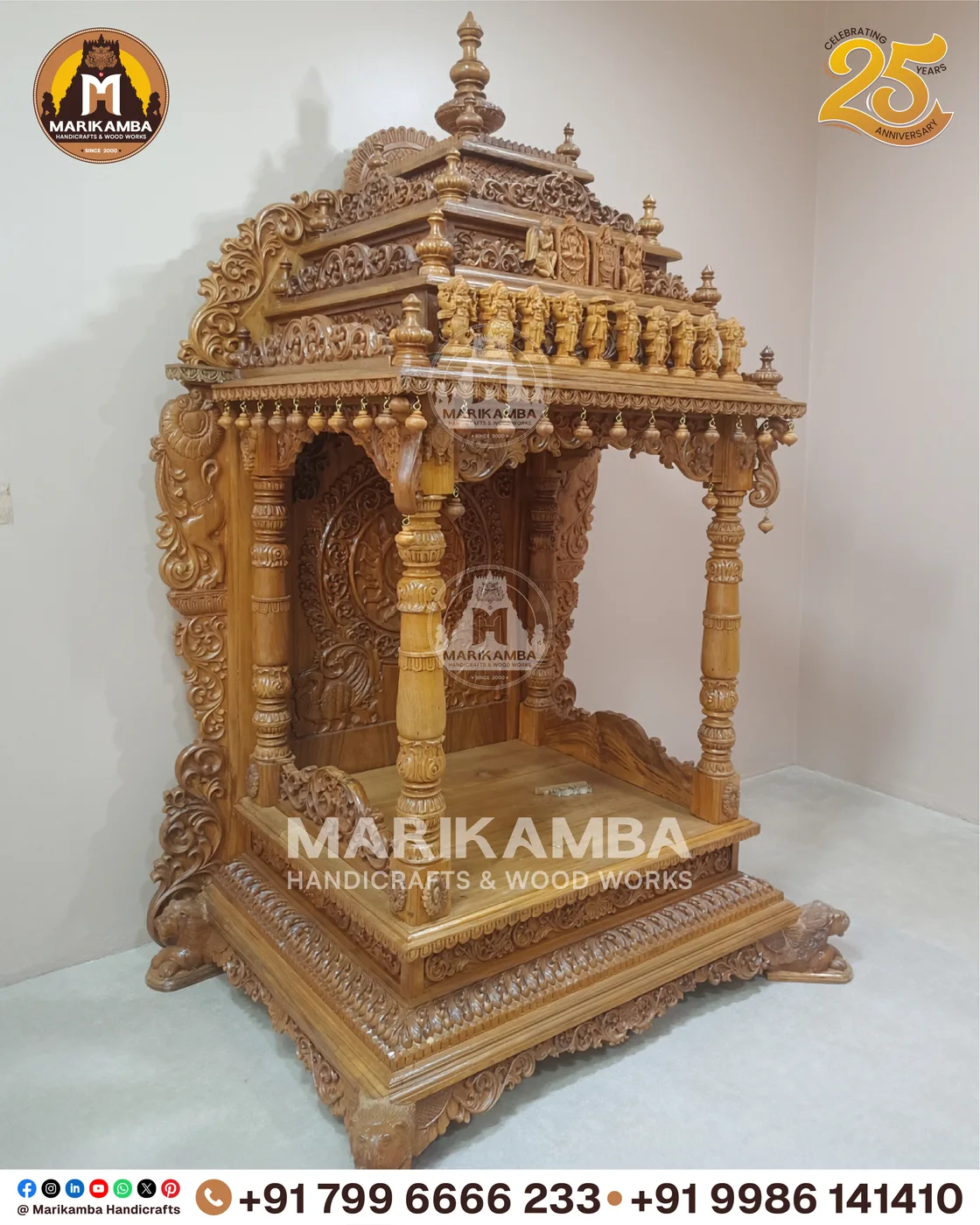 Carved pooja mantapa with layered temple-tower roof and floral panelling — piece 53 of the collection