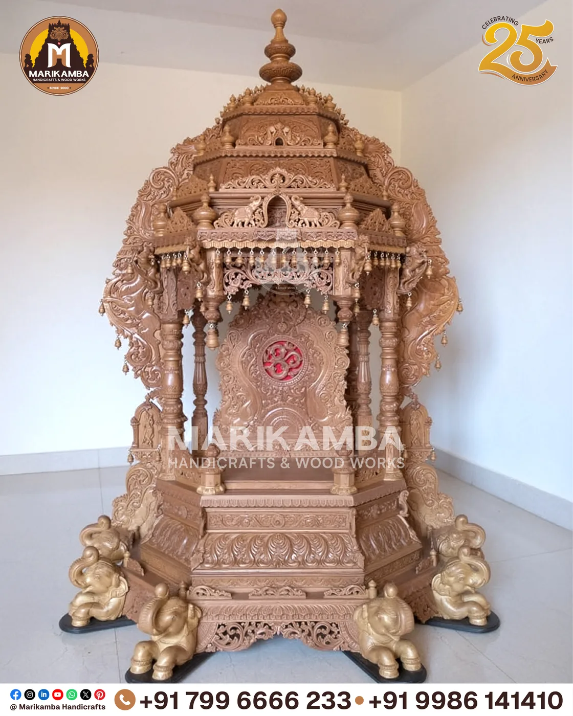 Temple-style wooden mantapa with pilasters, brackets and hand-chiselled detailing — piece 17 of the collection