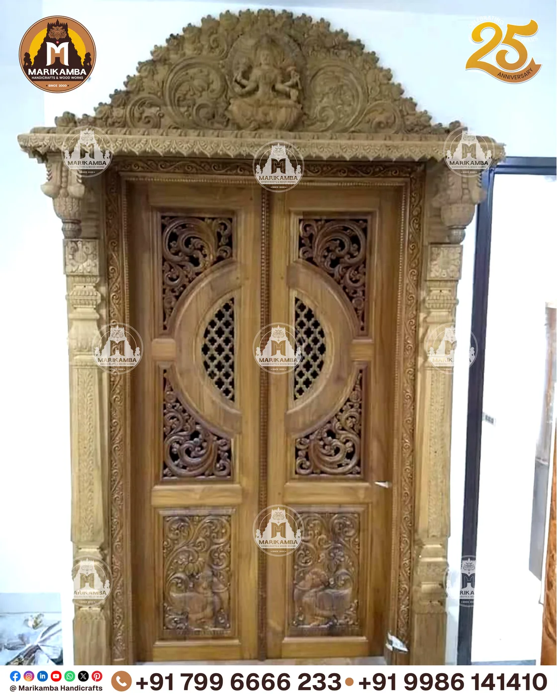 Temple doorway with carved surround, threshold and toranam-style top panel — piece 77 of the collection