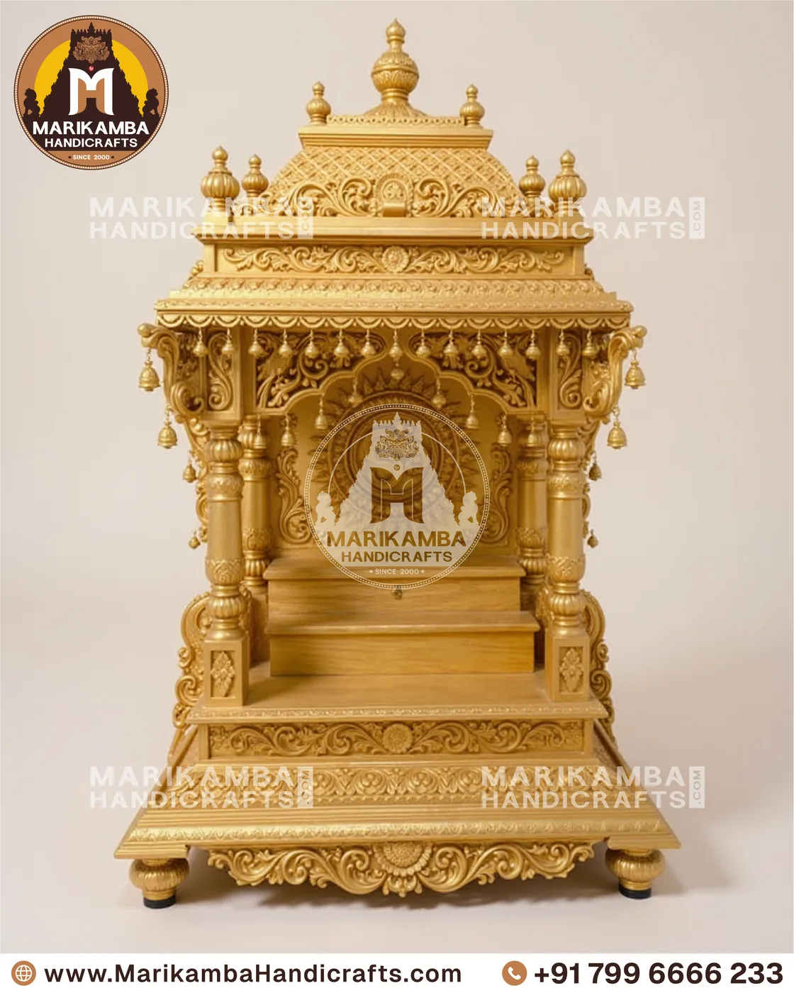 Detail of a pooja mandira arch, showing hand-carved creeper and leaf motifs — piece 118 of the collection