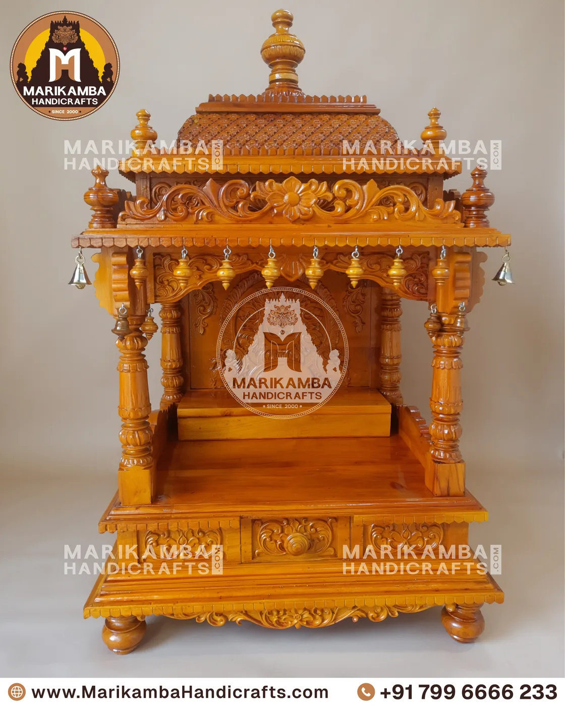 Temple-style wooden mantapa with pilasters, brackets and hand-chiselled detailing — piece 97 of the collection
