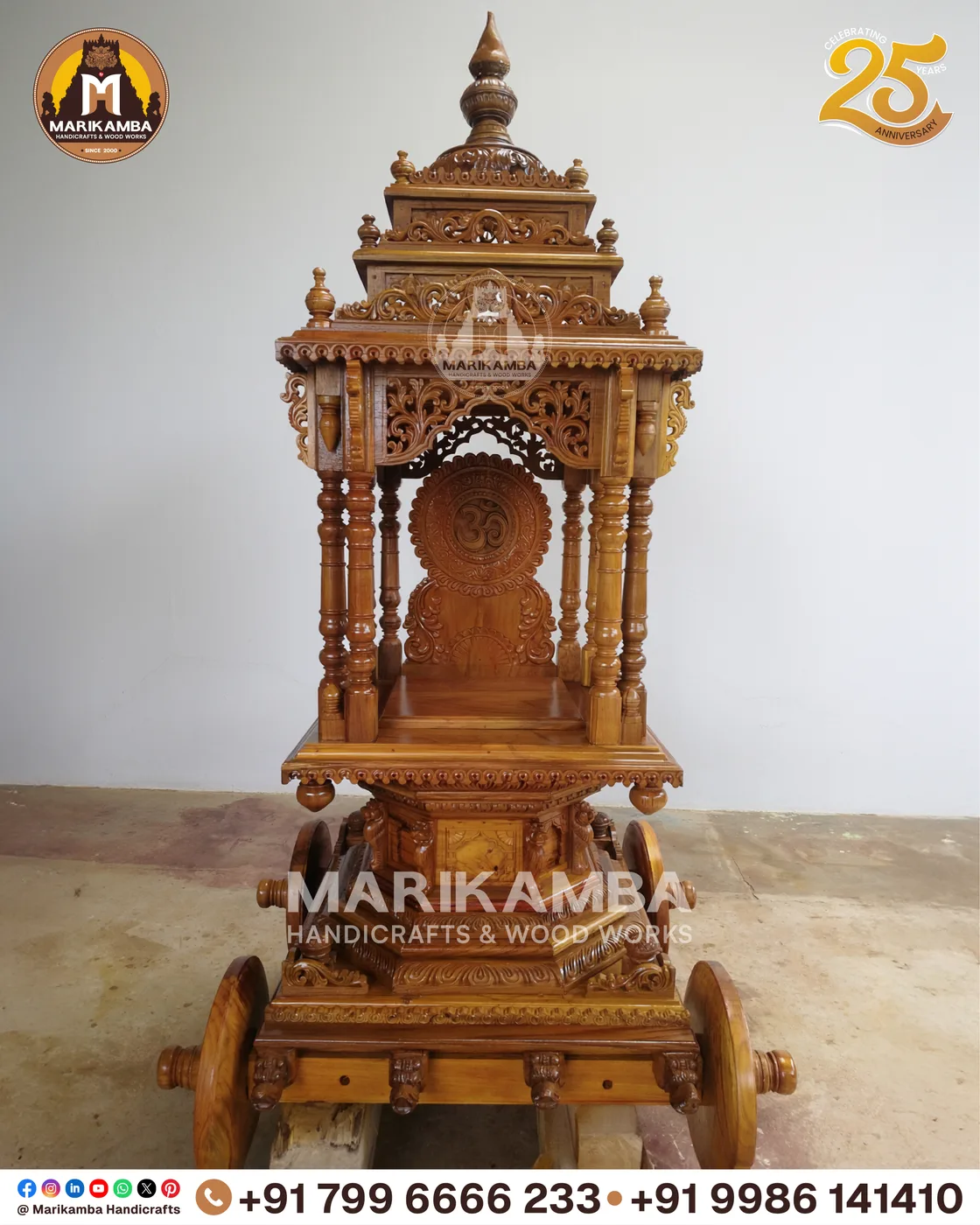 Hand-carved festival rath with deity niches, guardian figures and carved wheels — piece 10 of the collection
