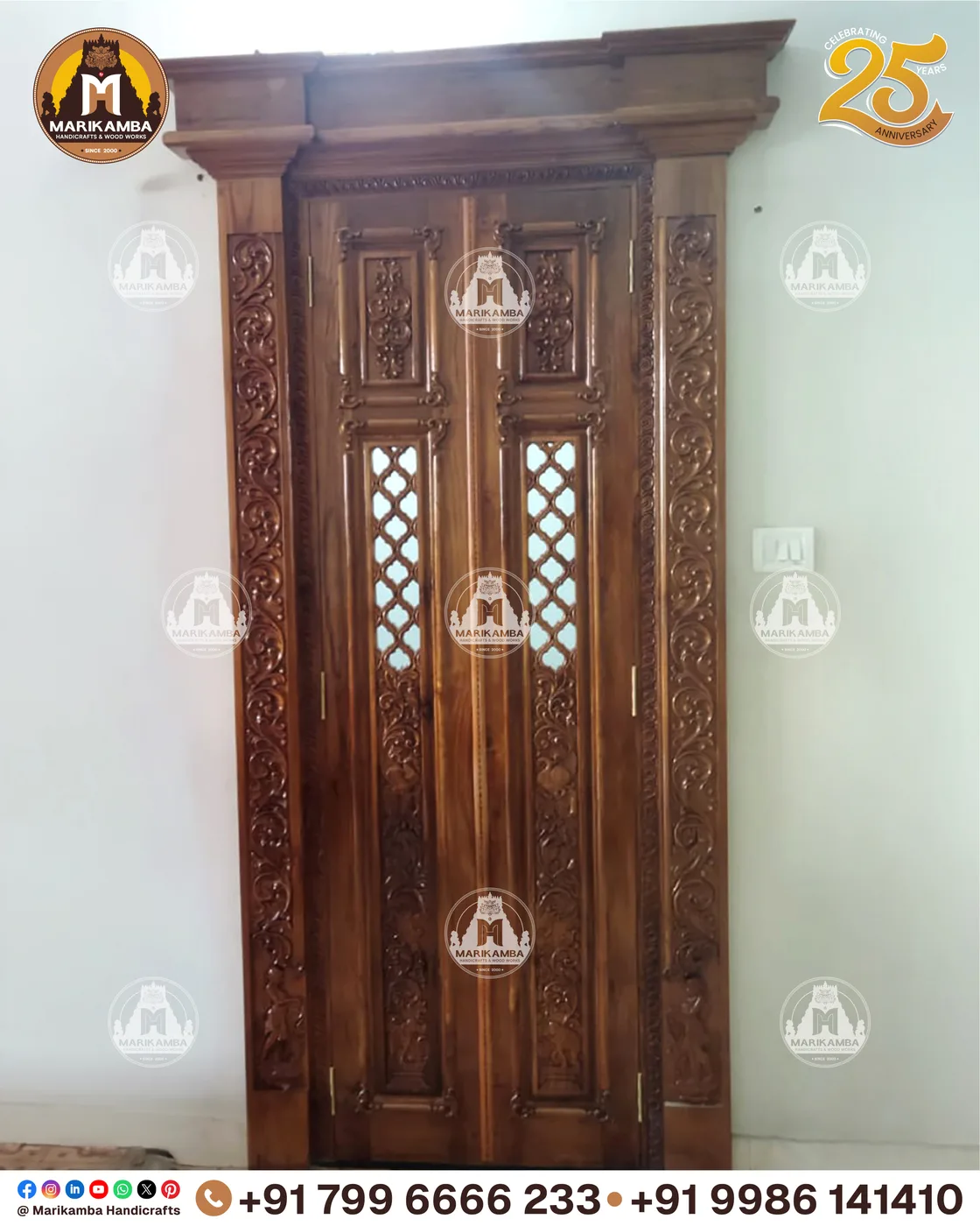 Detail of door-frame carving showing creeper motifs and beaded borders